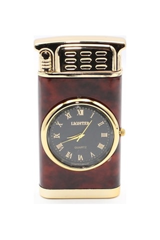 Kişiye Özel Silvio Monetti Kahverengi Gazlı Saatli Tasarım Çakmak