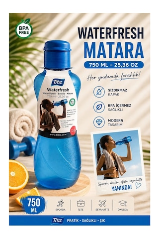 Renkli Suluk Matara 750 Ml Kokusuz Suluk, Okul Suluğu, Spor Suluğu, Plastik Suluk Mavi