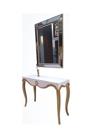 Dresuar CNC Kabartma Model Hayal Ayna Gold beyaz Uyumu Ahşap MDF Kayın Ayak El yapımı beyaz