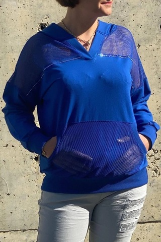 Kadın Saks Mavi File Detaylı Bluz Saks Mavi