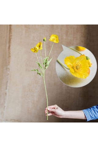 Yapay Çiçek Gelincik Çiçeği Sarı Renk 3 Çiçek 1 Tomurcuk 59cm