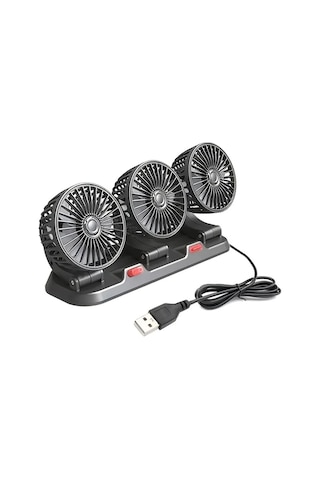 Dashanshop Siyah Güçlü 3 Başlıklı Araba Fanı 360 Dönebilir Usb 15w Çift Hız Ayarlanabilir 5 Büyük Bıçaklı Araba Ve Ev Laptop Aksesuarı