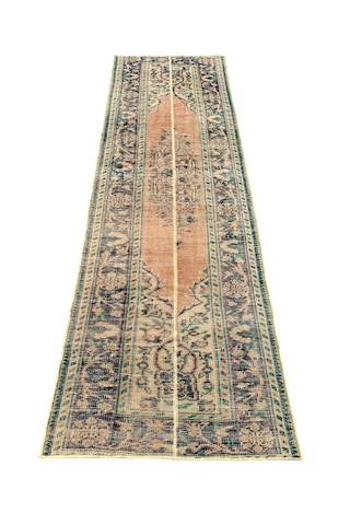 Patchwork Eskitme Halı 90x280 Turuncu %100 Yün Vintage Yolluk Turuncu