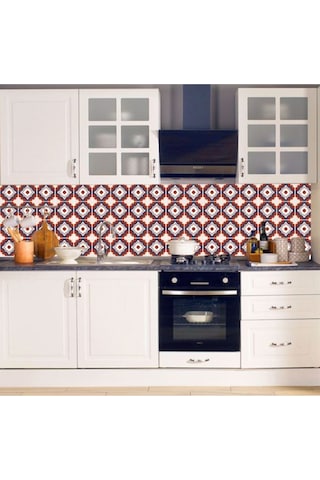 Mutfak Tezgah Arası Kendinden Yapışkanlı Folyo Kaplama Bordo Antik Fayans Desen 60cmx100cm