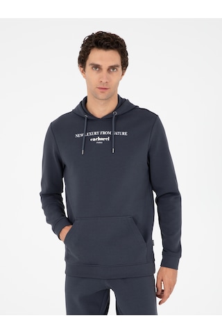 Antrasit Regular Fit Pamuk Karışımlı Kapüşonlu Sweatshirt Gri
