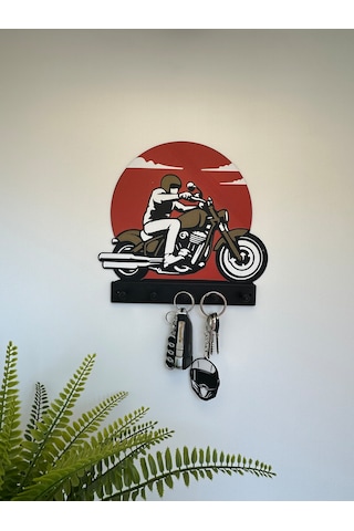 3d Dekoratif Motorcu Anahtar Askılığı V5 Kahverengi - Kırmızı