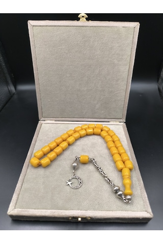 Osmanlı Benzetme Çubuk Sıkma Tesbih Bal Sarısı, 12,5x11 Mm Gümüş