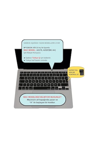 Türkçe Q Klavye Koruyucu Macbook Air 13 A1932 A2179 A2337 M1 Uyumlu Uk Iso Ters L Enter Ultra İnce Silikon Keyboard Cover Siyah