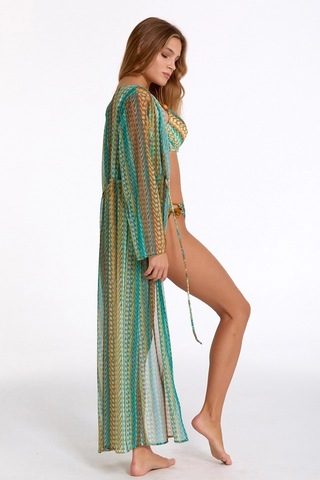 Argento 2106-3018 Kadın Önü Açık Uzun Kaftan Kahverengi