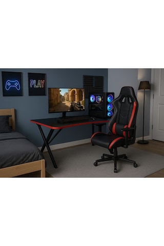 X Metal Ayaklı Oyuncu Masası Gamer Masa Siyah-kırmızı