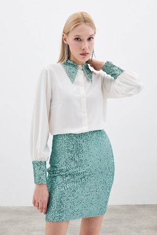 Sateen Payetli Mini Etek - Mint-135368 Mint
