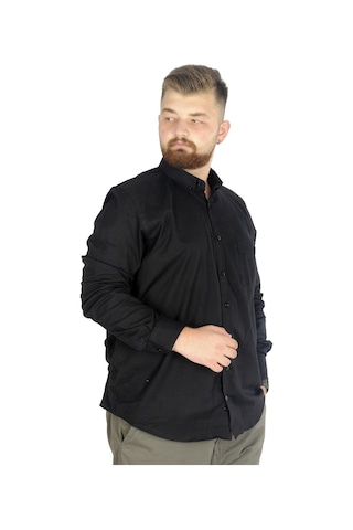 Mode Xl Büyük Beden Erkek Keten Cepli Gömlek 20386 Siyah 001