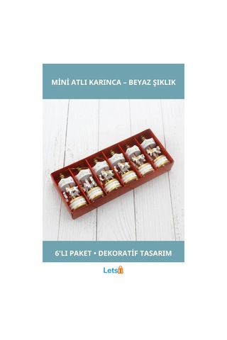 Dekoratif Beyaz Mini Atlı Karınca 6'lı Şık Hediye 1 Adet