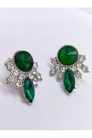 Sapphire Store Gümüş Renk Yeşil Taşlı Kolye Küpe Seti Gümüş