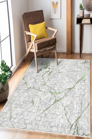 Modern Dijital Baskılı Halı Makinede Yıkanabilir Kaymaz Taban Oturma Odası Salon Ve Yolluk Halı Yeşil