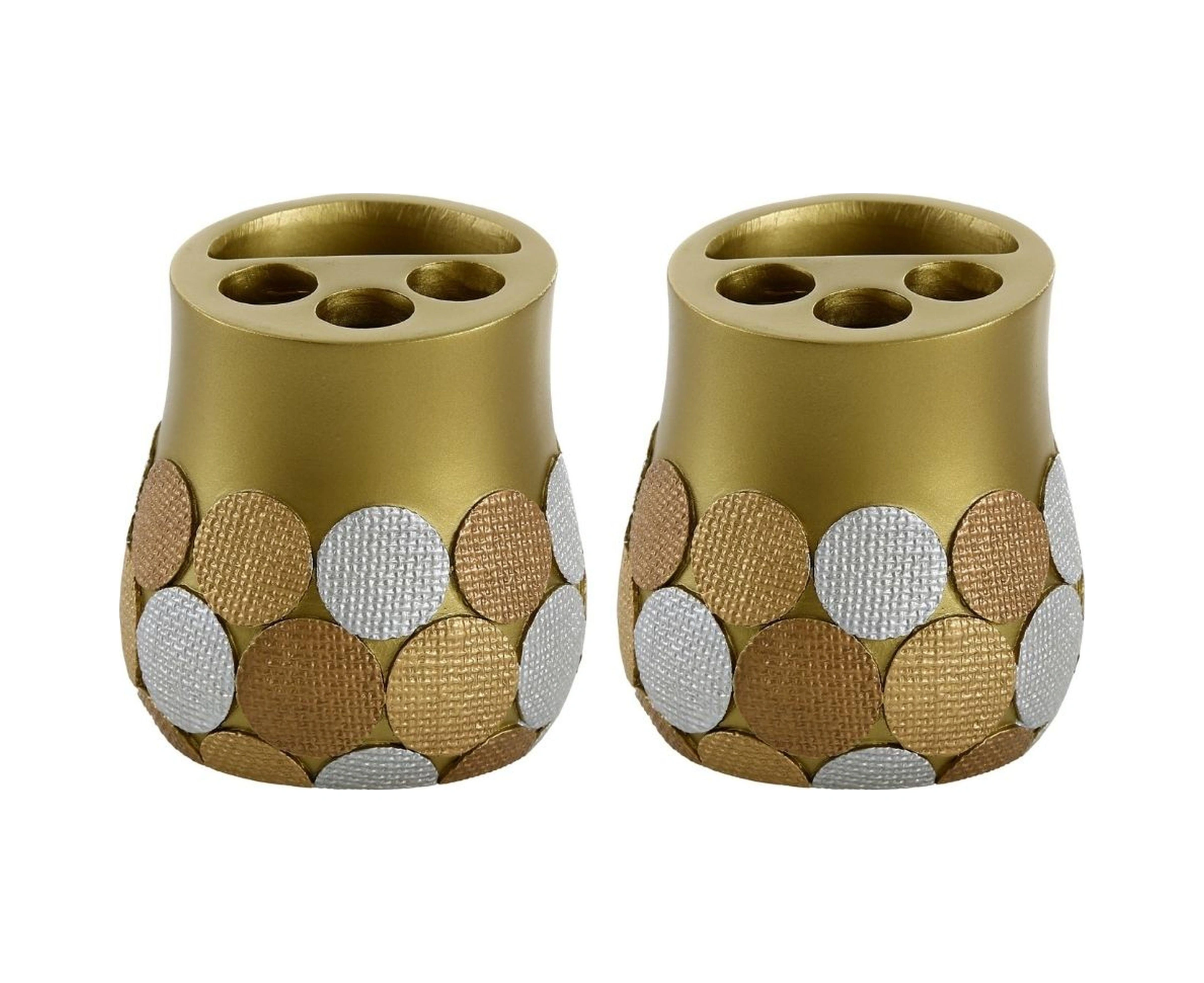 2 Adet Diş Fırçalık Altın Puanlı Poliresin 9x9x10cm Banyo Seti Çok Renkli