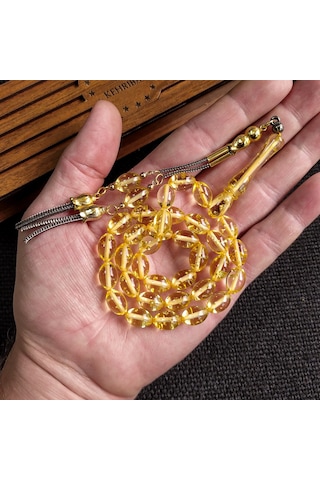 7x11 mm Altın Rengi Ateşi Kehribar İsme Özel Tesbih