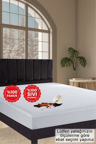 Alez Pamuk Fitted Su Sıvı Geçirmez Yatak Koruyucu Alez Beyaz