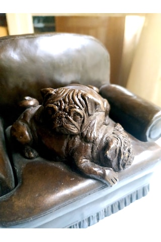 Omeniv Antika Ağır Döküm Köpek Pug Heykel Biblo Figür Damgalı