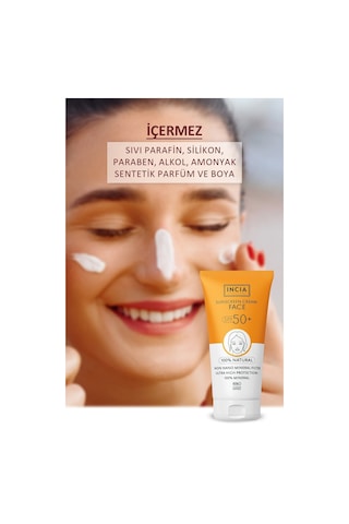 INCIA %100 Doğal Yüz Güneş Kremi Leke Karşıtı Mineral Filtreli Yüksek Koruma SPF 50+ UVA UVB 50 ML