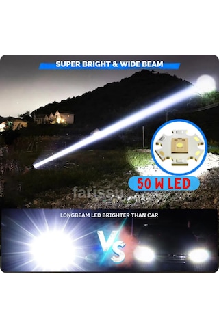 Small Sun 50w 5000 Lümen 26800 Model 8800 Mah Pil 1,5 İle 2 Km Menzilli 10 Saat Çalışma Süresi Siyah