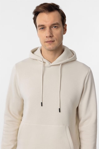 Bej Regular Düz Kapüşonlu Yaka Sweatshirt Bej
