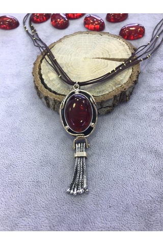 Kehribar Taşlı Gümüş 925 Ayar Kadın Kolye (512656001)