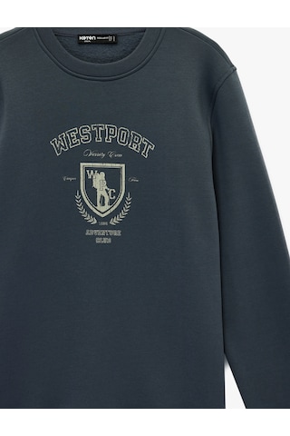 Koton Uzun Kollu Şardonlu Baskılı Bisiklet Yaka Sweatshirt Antrasit 6wam70308mk Antrasit
