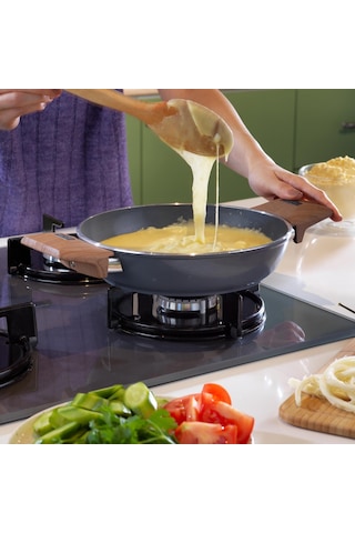 Schafer Seramik Sahan 20 Cm Yanmaz Yapışmaz Yüzey Cam Kapaklı