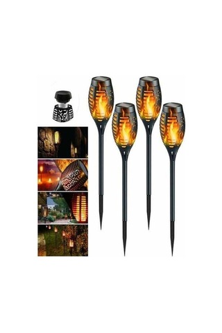 Ebitda 4 Adet Su Geçirmez Güneş Enerjili Alev Işıkları, 12 Led, Bahçe Dekorasyonu İçin Meşale Işıkları