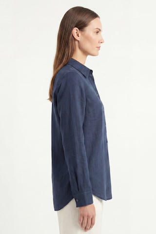 Goffra Kadın Solo %100 Doğal Keten Gömlek -- Klasik Yaka Basic Minimalist Tasarım Lacivert W208-k0401-03
