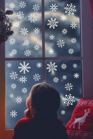 Msdesign Tüm Yüzeylere Uygun Yeni Yıl Kış Temalı Kar Taneleri Sticker Seti