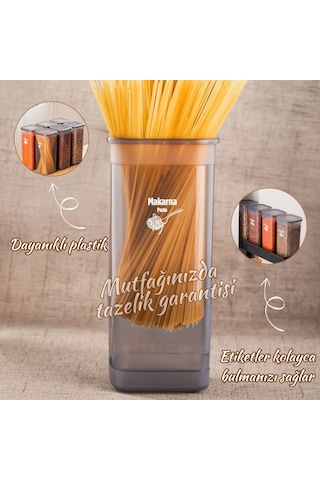 Porsima 432 Gr 6lı Etiketli Kare Un Erzak Bakliyat Saklama Kabı Takımı Seti 1.90 Lt - Gri Gri