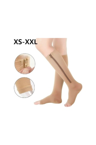 Fermuarlı Medikal Varis Çorapları Burnu Açık Fermuarlı Çorap