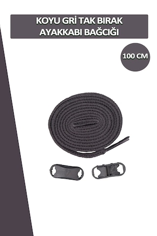 Elastik Koyu Gri Akıllı Bağcık Tak Bırak Ayakkabı Bağcığı 100cm Koyu Gri