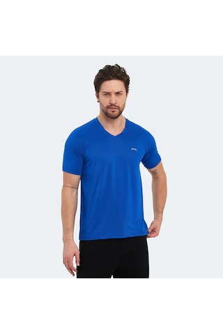 Slazenger KATRIINA Erkek V Yaka Saks Mavi Tişört