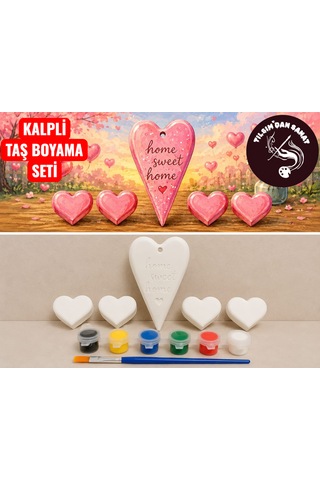 Kalpli Taş Boyama Seti 5 Obje + 6 Renk Boya + 1 Fırça + Boyama Sertifikası