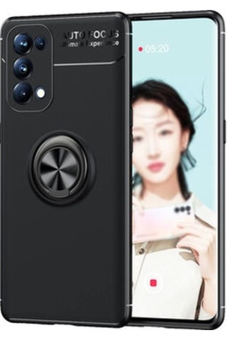 Oppo Reno 5 5g Kılıf Yüzüğü Stant Ve Araç Tutucu Olabilen Şık Esnek Premium Silikon Kapak Ryc/ravel Siyah
