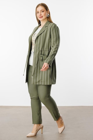 Moda İlgi Kadın Büyük Beden Mono Yaka Çizgili Tunik 40235 Haki Haki