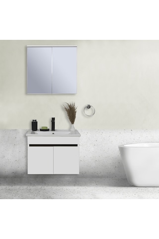 Sözcan Mobilya Yıldız Takım Asma Alt + Aynalı Üst + Lavabo Beyaz 65 CM