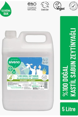 Siveno %100 Doğal Sıvı Kastil Sabun Zeytinyağlı Yoğun Nemlendirici Bitkisel Vegan 5 L