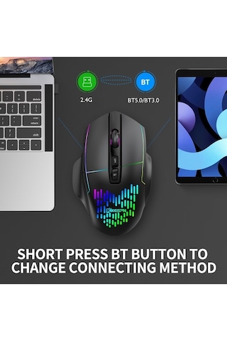 Novahub Kablosuz Şarjlı 3 Modlu Fare - Bt5.0/3.0/2.4g, Dpı 800/1200/1600, Sessiz Tuşlar, Nefes Işığı 001