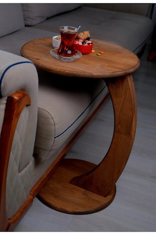 Doğal Ahşap C Sehpa Koltuk Sehpası Yan Sehpa Zigon Sehpa Servis S