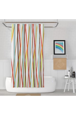 Şerit Desenli Banyo Perdesi 180x200 CM Tek Kanat Duş Perdesi Çok Renkli