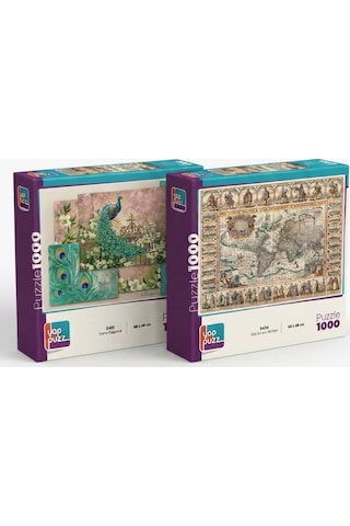 Mavi Mucize Ve Eski Dünya Haritası İkili Set - 2 X 1000 Parça Manzara İkili Puzzle Seti