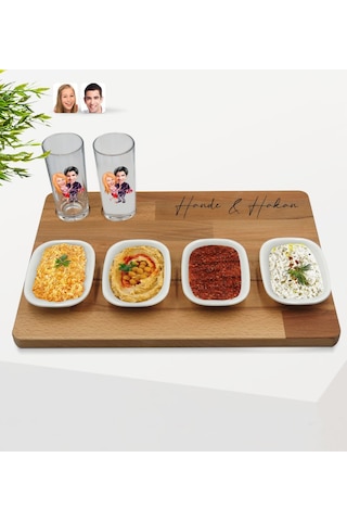 Kişiye Özel Sevgililer Karikatürlü 2’li Rakı Bardağı Ve Meze Tabağı
