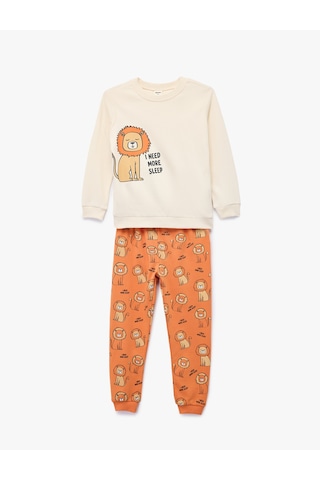 Koton Aslan Baskılı 2'li Pamuklu Pijama Takımı Bej 6wmb10060tk Ekru