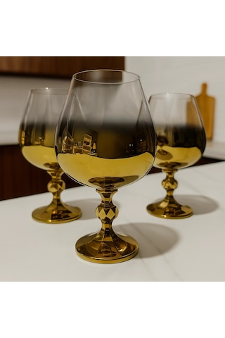 Gold Gümüş Eskitme 6 Lı Lüx Konyak Kadehi 17x8 Gold