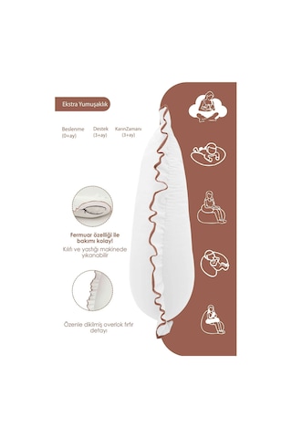 Mordesign Fırfırlı Emzirme Yastığı, Bebek Destek Minderi, Hamile Yastığı, Pamuk Kumaş, Ruffle Seri, Beyaz Zg10197