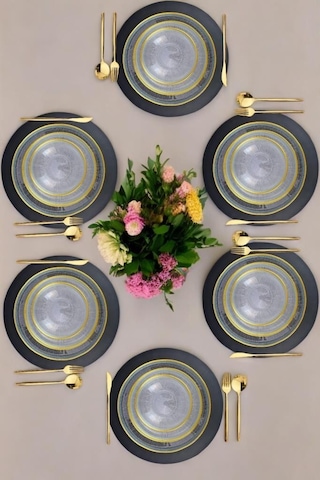 Digithome Rexy 24 Parça 6 Kişilik Cam Yemek Takımı Altın Rim Akc1005 C320.045